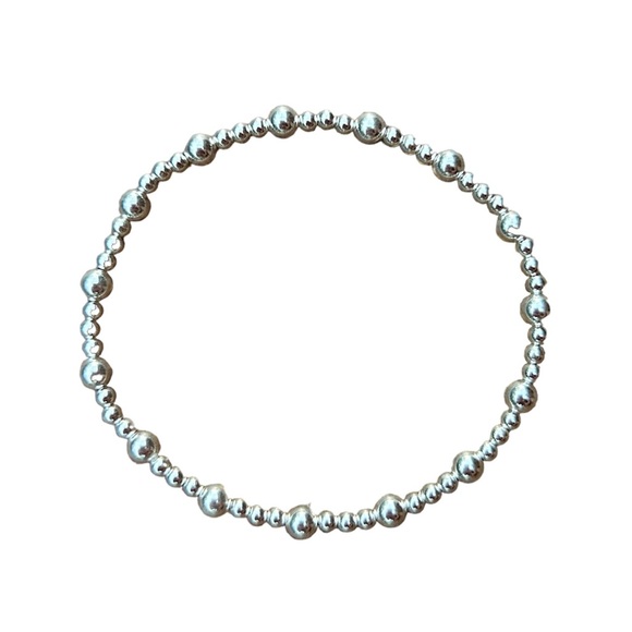 Set Stack of 3 Silver Bead Bracelet Real Sterling .925 beads stretch, waterproof - Picture 6 of 8